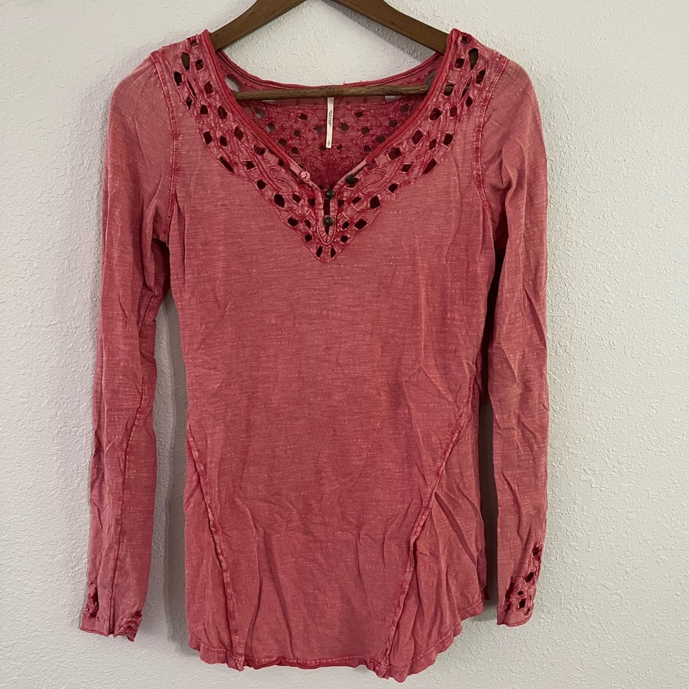 Free People Luna Watermelon Eyelet Cutout Long Sleeve Thermal